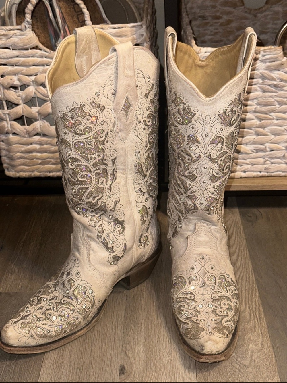 CORRAL WOMEN'S WHITE GLITTER INLAY WESTERN BOOTS